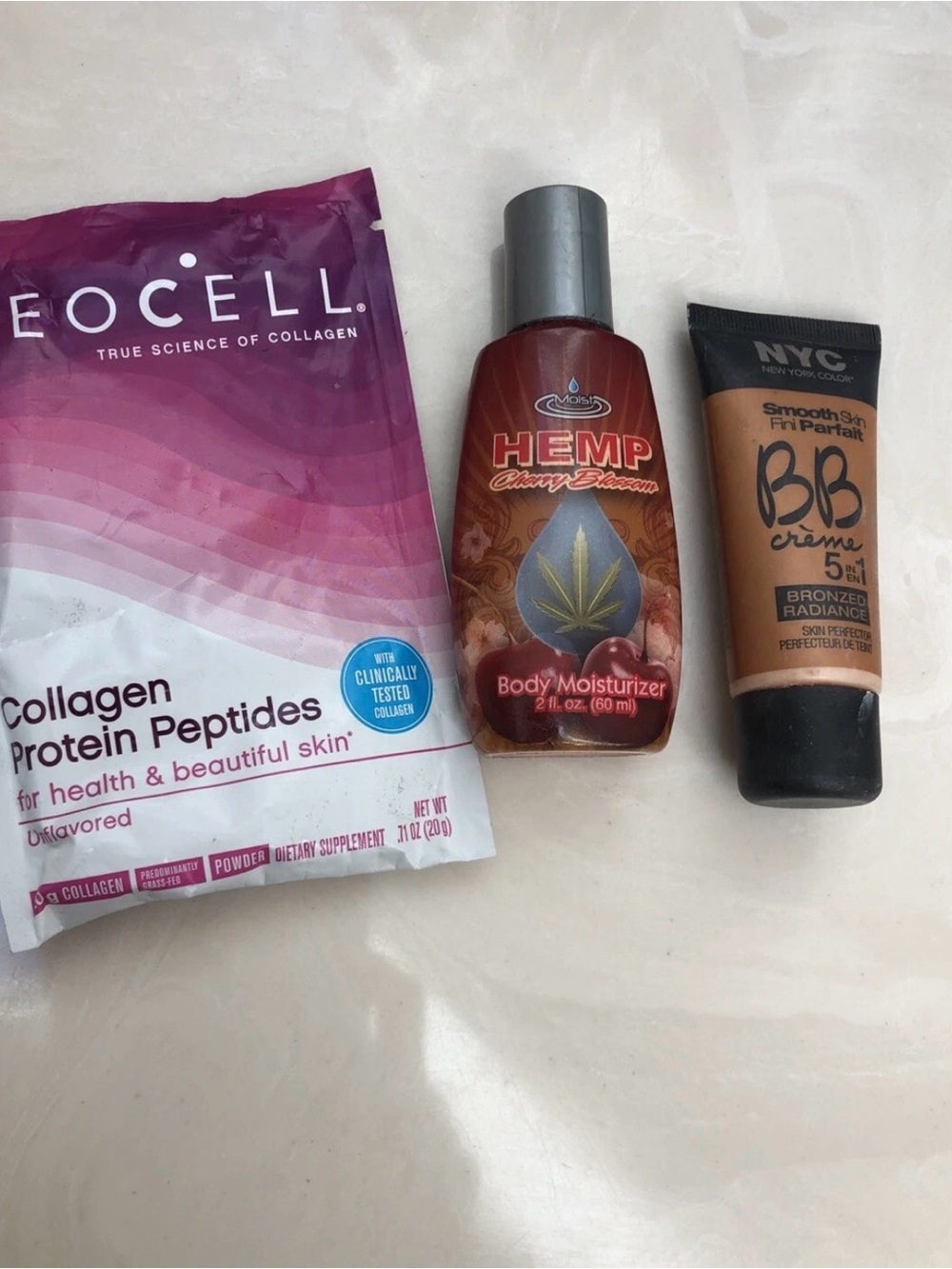 3 pack bundle bronzer creme hemp cherry blossom lotion and collagen peptide
